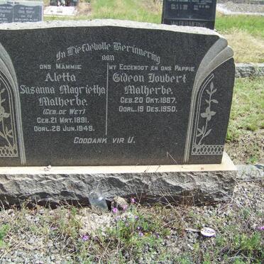 MALHERBE Gideon Joubert 1887-1950 &amp; Aletta Susanna Magrietha DE WET 1891-1949