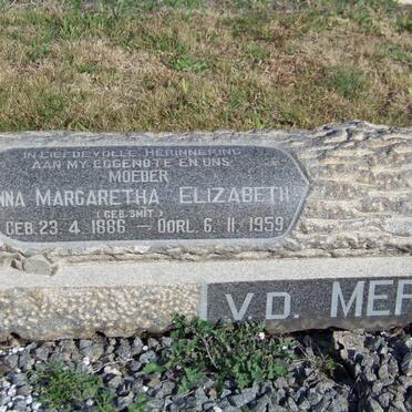 MERWE Anna Margaretha Elizabeth, van der nee SMIT 1886-1959