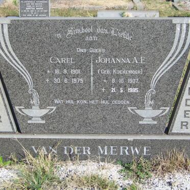MERWE Carel, van der 1901-1975 &amp; Johanna A.E. KOEKEMOER 1907-1985
