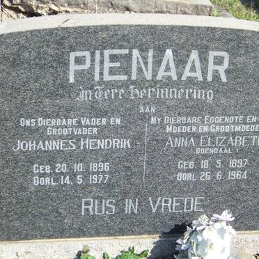 PIENAAR Johannes Hendrik 1896-1977 &amp; Anna Elizabeth ODENDAAL 1897-1964