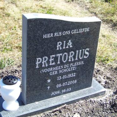 PRETORIUS Ria voorheen DU PLESSIS nee SCHOLTZ 1932-2008