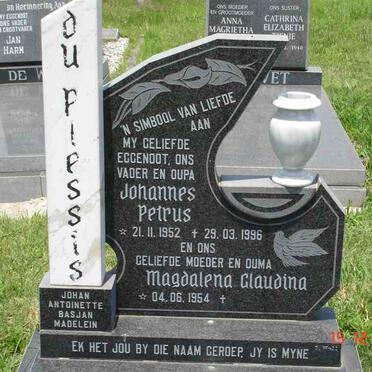 PLESSIS Johannes Petrus, du 1952-1996 &amp; Magdalena Claudina 1954-