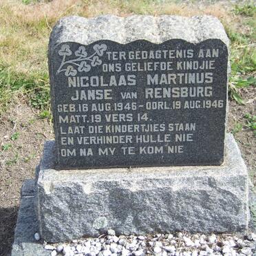 RENSBURG Nicolaas Martinus, Janse van 1946-1946