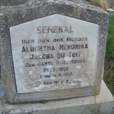 SENEKAL Albertha Hendrika Jacoba du Toit nee JANSE V. RENSBURG 1860-1952