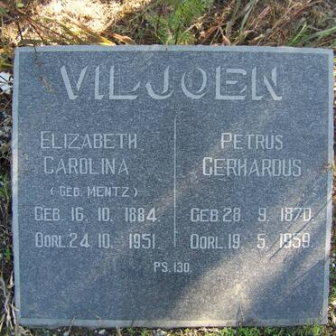 VILJOEN Petrus Gerhardus 1870-1959 &amp; Elizabeth Carolina MENTZ 1884-1951