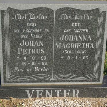 VENTER Johan Petrus 1953-1988 &amp; Johanna Magrietha LOUW 1956-