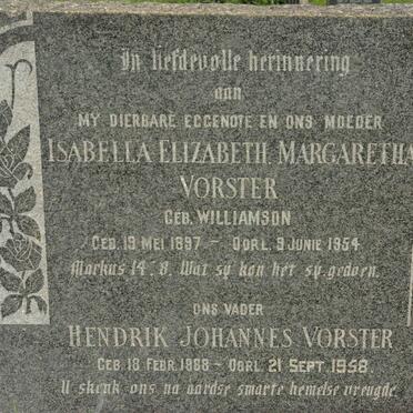 VORSTER Hendrik Johannes 1888-1958 &amp; Isabella Elizabeth Margaretha WILLIAMSON 1897-1954