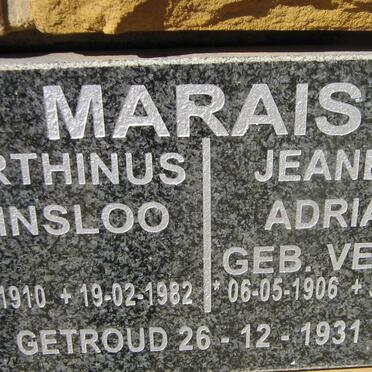 MARAIS Marthinus Prinsloo 1910-1982 &amp; Jeanette Adriana VENTER 1906-2003