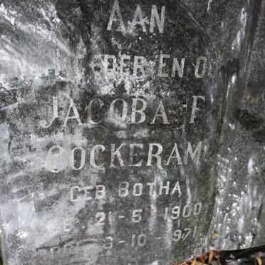 COCKERAM Jacoba F. nee BOTHA 1900-1971