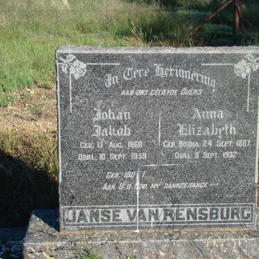 RENSBURG Johan Jakob, Janse van 1868-1959 &amp; Anna Elizabeth BOTHA 1887-1932