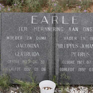 EARLE Phillippus Johannes Petrus 1927-1992 &amp; Jacomina Gertruida 1927-1992