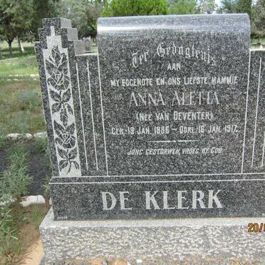 KLERK Anna Aletta, de nee VAN DEVENTER 1886-1917