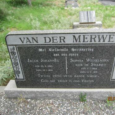 MERWE Jacob Johannes, van der 1903-1970 &amp; Sophia Wilhelmina DE SWARDT 1908-1970