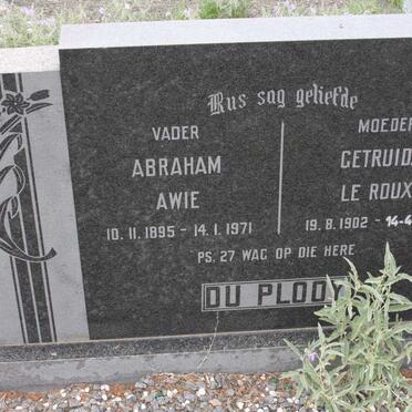 PLOOY Abraham Awie, du 1895-1971 &amp; Getruida le Roux 1902-1993