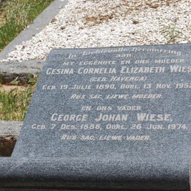 WIESE George Johan 1886-1974 &amp; Gesina Cornelia Elizabeth HAVENGA 1890-1952