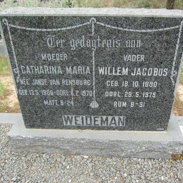 WEIDEMAN Willem Jacobus 1890-1979 &amp; Catharina Maria JANSE VAN RENSBURG 1900-1970
