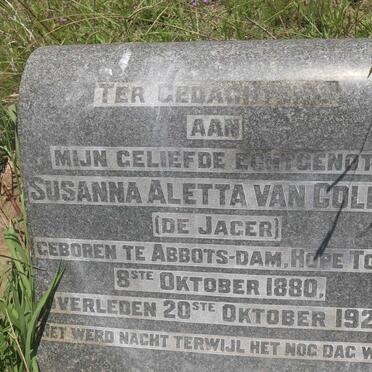 COLLER Susanna Aletta, van nee DE JAGER 1880-1922