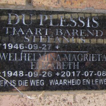 PLESSIS Tjaart Barend Stefanus, du 1946- &amp; Welhelmina Magrieta Elizabeth 1948-2017