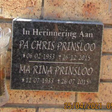 PRINSLOO Chris 1933-2015 &amp; Rina 1933-2015