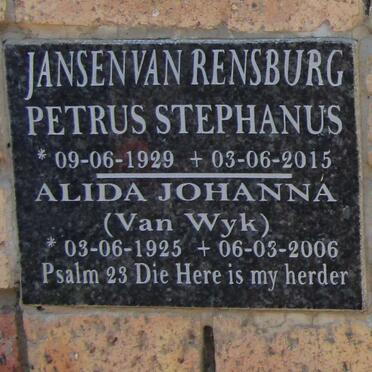 RENSBURG Petrus Stephanus, Jansen van 1929-2015 &amp; Alida Johanna VAN WYK 1925-2006