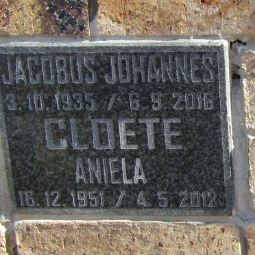 CLOETE Jacobus Johannes 1935-2016 &amp; Aniela 1951-2012