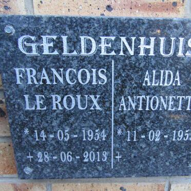 GELDENHUIS Francois Le Roux 1954-2014 &amp; Alida Antoinette 1955-