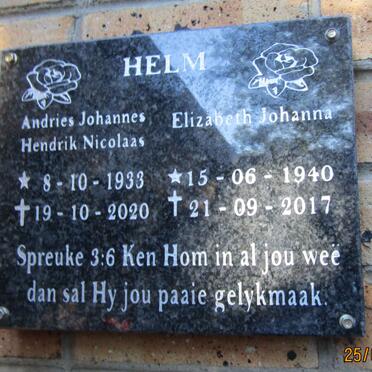 HELM Andries Johannes Hendrik Nicolaas 1933-2020 &amp; Elizabeth Johanna 1940-2017