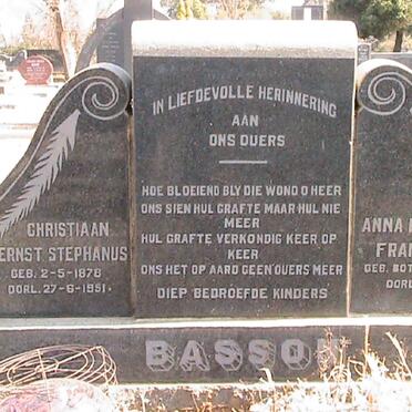 BASSON Christiaan Ernst Stephanus 1878-1951 &amp; Anna Maria Francina BOTHA 1886-1951