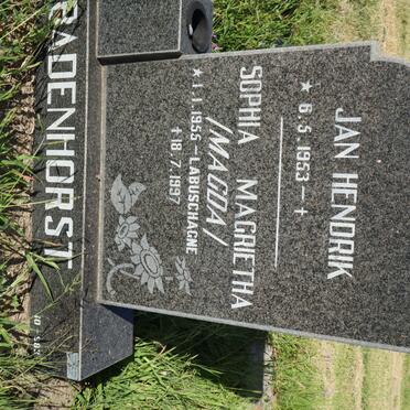 BADENHORST Jan Hendrik 1953- &amp; Sophia Magrietha LABUSCHAGNE 1955-1997