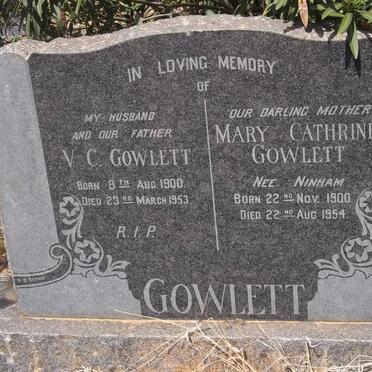 GOWLETT V.C. 1900-1953 &amp; Mary Cathrine NINHAM 1900-1954