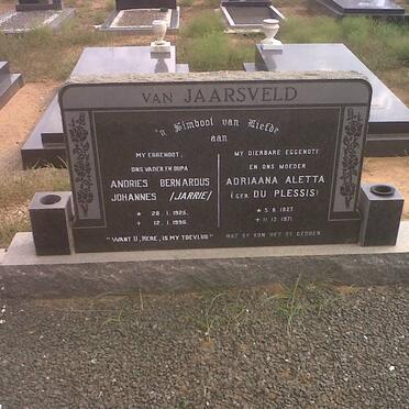JAARSVELD Andries Bernardus Johannes, van 1925-1996 &amp; Adriaana Aletta DU PLESSIS 1927-1971
