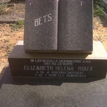 RENSBURG Elizabeth Helena, J. v., voorheen ROUX nee OOSTHUYSEN 1918-1990