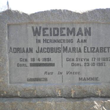 WEIDEMAN Adriaan Jacobus 1891 &amp; Maria Elizabeth STEYN 1897-1957