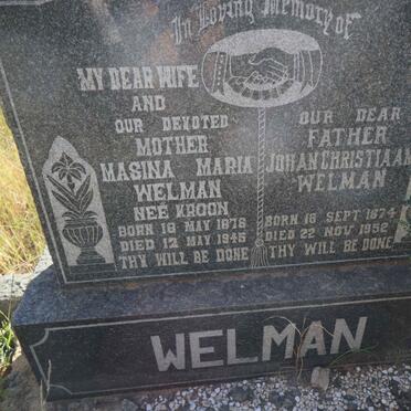 WELMAN Johan Christiaan 1874-1952 &amp; Masina Maria KROON 1876-1945