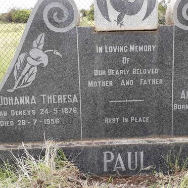 PAUL Arthur Robert 1872-1955 &amp; Johanna Theresa DENEYS 1876-1956