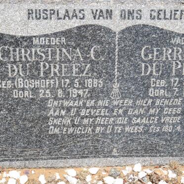 PREEZ Gerrit J.J., du 1863-1941 &amp; Christina C. BOSHOFF 1885-1947