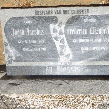 PLESSIS Jacob Jacobus, du 1863-1911 &amp; Frederica Elizabeth BOTHA 1863-1922