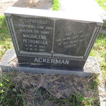 ACKERMAN Magdalena Petronella 1892-1982