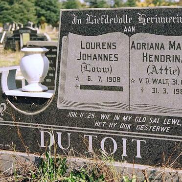 TOIT Lourens Johannes, du 1908-2001 &amp; Adriana Maria Hendrina VAN DER WALT 1915-1984