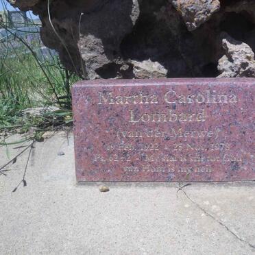 LOMBARD Johannes Hendrik 1920-1999 &amp; Martha Carolina VAN DER MERWE 1922-1978