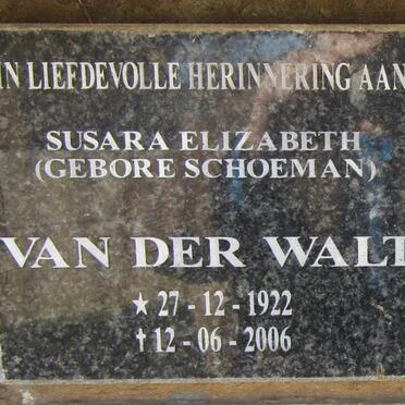 WALT Sarah Elizabeth, van der nee SCHOEMAN 1922-2006