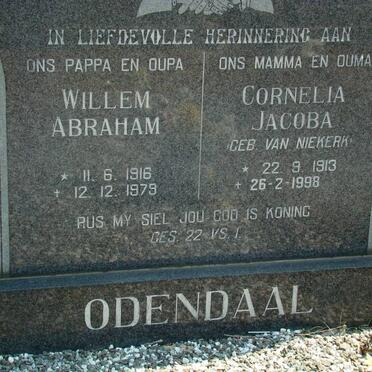 ODENDAAL Willem Abraham 1916-1979 &amp; Cornelia Jacoba VAN NIEKERK 1913-1998