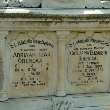 ODENDAAL Adriaan Izak 1??8-1924 &amp; Catharina Elizabeth LEMMER 1863-192