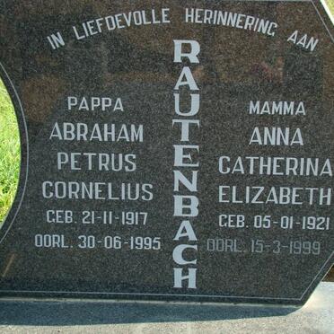 RAUTENBACH Abraham Petrus Cornelius 1917-1995 &amp; Anna Catharina Elizabeth RAUTENBACH 1921-1999