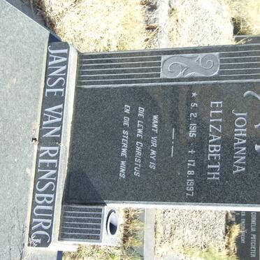 RENSBURG Johanna Elizabeth, Janse van 1915-1997