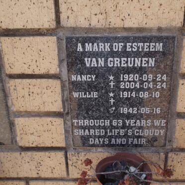 GREUNEN Willie, van 1914- &amp; Nancy 1920-2004