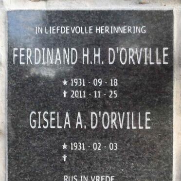 D'ORVILLE Ferdinand H.H. 1831-2011 &amp; Gisela A. 1931-