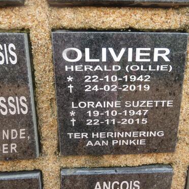 OLIVIER Herald 1942-2019 &amp; Loraine Suzette 1947-2015