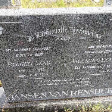RENSBURG Robert Izak, Jansen van 1880-1963 &amp; Jacomina Louisa BADENHORST 1883-1976