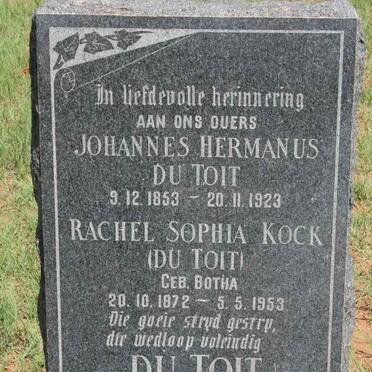 TOIT Johannes Hermanus, du 1853-1923 & Rachel Sophia KOCK formerly DU TOIT nee BOTHA 1872-1953 _1